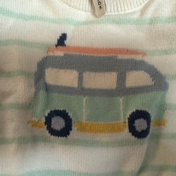 Janie and Jack Sweater White w/sky blue strips Van on Front V6 to 12 mths 2pc - Picture 4 of 8
